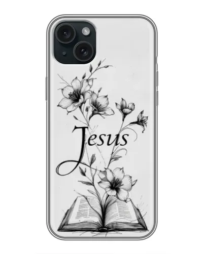 Чохол для iPhone 15 Plus з картинкою «Квіти та Біблія»