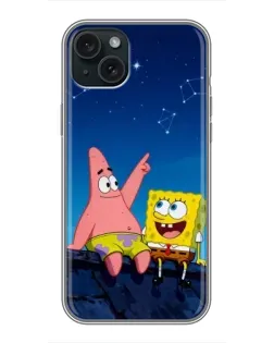 Чехол для iPhone 15 Plus с картинкой «Губка Боб и Патрик ночью» Чехол для iPhone 15 Plus с картинкой «Губка Боб и Патрик ночью»