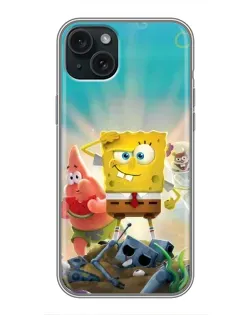 Чехол для iPhone 15 Plus с картинкой «Спанч Боб победитель»
