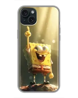 Чехол для iPhone 15 Plus с картинкой «Сияющий Спанч Боб»