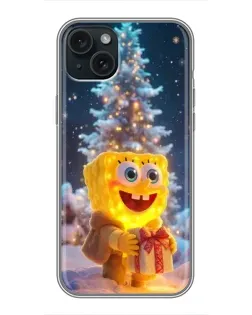 Чехол для iPhone 15 Plus с картинкой «Рождественский Спанч Боб»