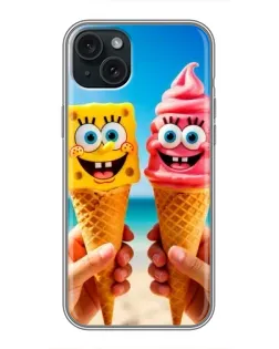 Чехол для iPhone 15 Plus с картинкой «Спанч Боб мороженое»