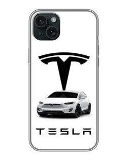 Чехол для iPhone 15 Plus с картинкой «Tesla White Style»