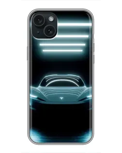 Чехол для iPhone 15 Plus с картинкой «Tesla в неоне»
