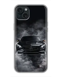 Чехол для iPhone 15 Plus с картинкой «Mercedes в дыму»
