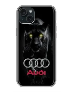 Чехол для iPhone 15 Plus с картинкой «Пантера и Audi»