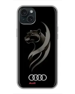 Чехол для iPhone 15 Plus с картинкой «Графика — пантера и Audi»