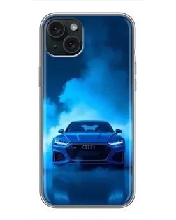 Чехол для iPhone 15 Plus с картинкой «Audi — голубая энергия»