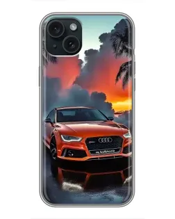 Чехол для iPhone 15 Plus с картинкой «Audi — закат»