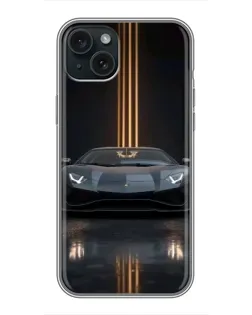 Чехол для iPhone 15 Plus с картинкой «Lamborghini золотые линии» Чехол для iPhone 15 Plus с картинкой «Lamborghini золотые линии»