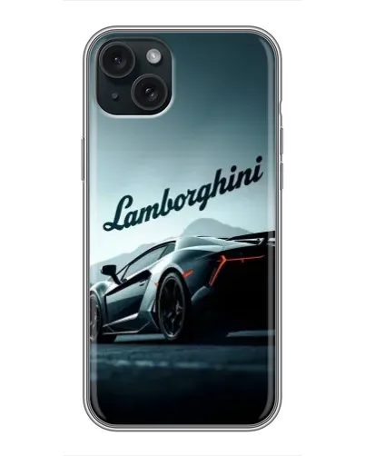 Чехол для iPhone 15 Plus с картинкой «Классическая надпись Lamborghini»