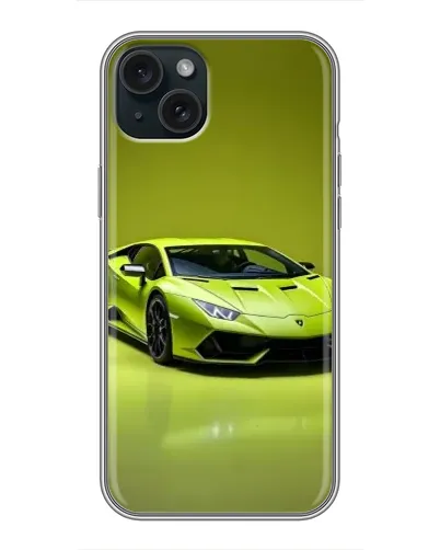 Чехол для iPhone 15 Plus с картинкой «Салатовый Lamborghini Huracan»