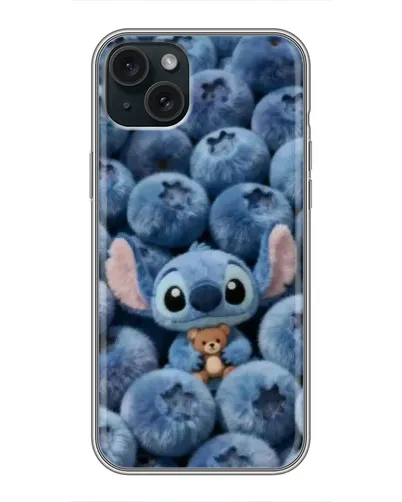 Чехол для iPhone 15 Plus с картинкой «Стич и голубика» Чехол для iPhone 15 Plus с картинкой «Стич и голубика»