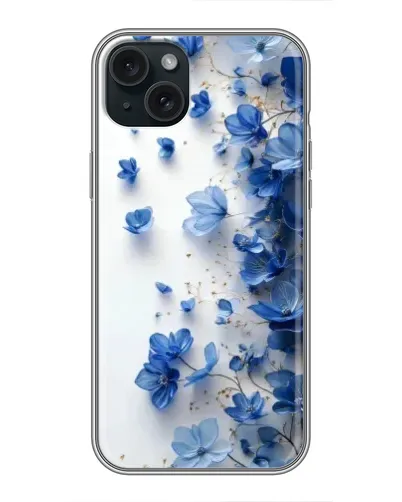 Чехол для iPhone 15 Plus с картинкой «Голубой цветочный каскад»
