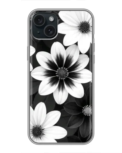 Чехол для iPhone 15 Plus с картинкой «Монохромные астры»