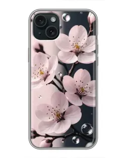 Чохол для iPhone 15 Plus з картинкою «Ніжня сакура та краплі»
