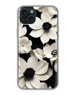 Чехол для iPhone 15 Plus с картинкой «Объемные белые цветы»