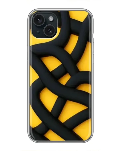 Чехол для iPhone 15 Plus с картинкой «Черное желтое переплетение»