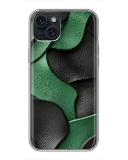 Чехол для iPhone 15 Plus с картинкой «Зеленые кожаные волны»