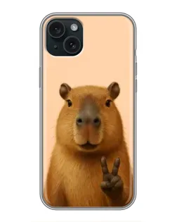 Чехол для iPhone 15 Plus с картинкой «Капибара виктория»