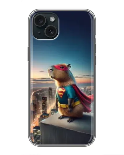 Чехол для iPhone 15 Plus с картинкой «Капи-мен супергерой» Чехол для iPhone 15 Plus с картинкой «Капи-мен супергерой»