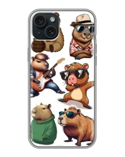Чехол для iPhone 15 Plus с картинкой «Крутые капибары музыканты»