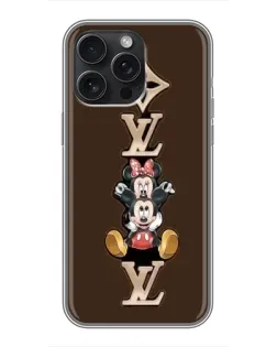 Чехол для iPhone 15 Pro Max с картинкой «LV и Микки Маус» Чехол для iPhone 15 Pro Max с картинкой «LV и Микки Маус»