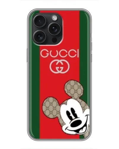 Чехол для iPhone 15 Pro Max с картинкой «Gucci — полосы и Микки»