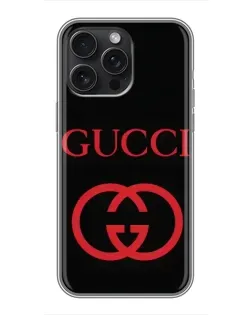 Чехол для iPhone 15 Pro Max с картинкой «Gucci — красный логотип»