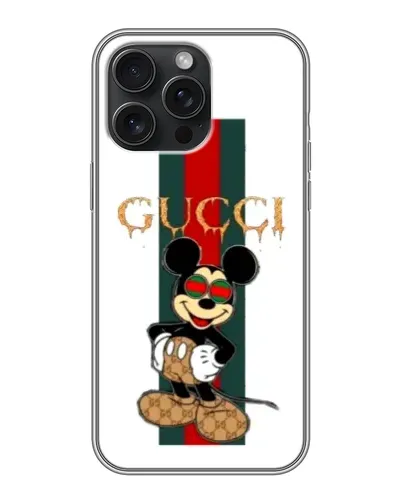 Чехол для iPhone 15 Pro Max с картинкой «Микки Маус Gucci — полосы»