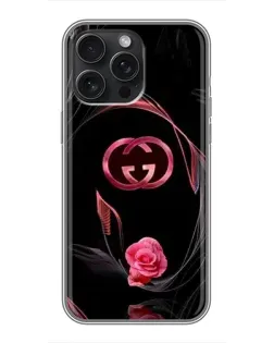 Чехол для iPhone 15 Pro Max с картинкой «Gucci — неоновая роза»