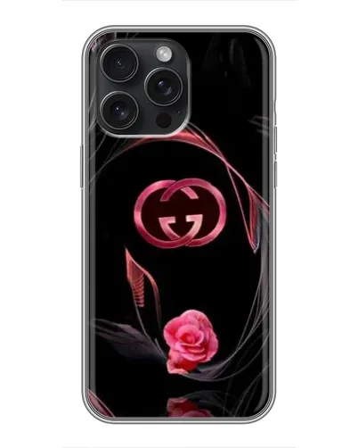 Чехол для iPhone 15 Pro Max с картинкой «Gucci — неоновая роза»