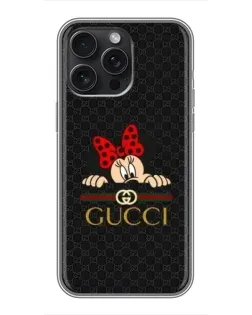 Чехол для iPhone 15 Pro Max с картинкой «Минни Маус Gucci — черный»