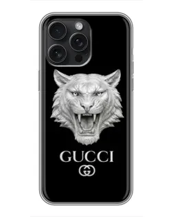 Чехол для iPhone 15 Pro Max с картинкой «Gucci — серебряный лев»