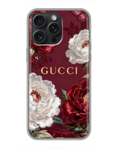 Чехол для iPhone 15 Pro Max с картинкой «Gucci — бордовые розы» Чехол для iPhone 15 Pro Max с картинкой «Gucci — бордовые розы»
