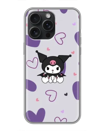 Чехол для iPhone 15 Pro Max с картинкой «Kuromi и лавандовые сердца»