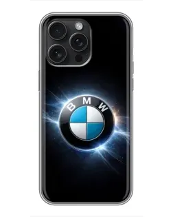 Чехол для iPhone 15 Pro Max с картинкой «BMW — неоновое сияние»