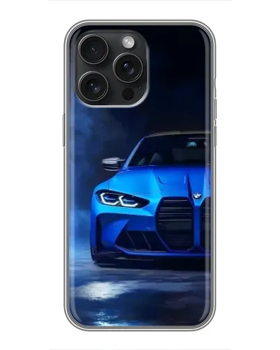 Чехол для iPhone 15 Pro Max с картинкой «Голубая BMW M4»