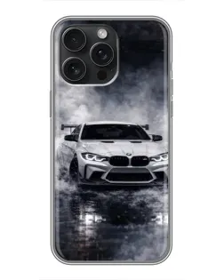Чехол для iPhone 15 Pro Max с картинкой «BMW сквозь туман»