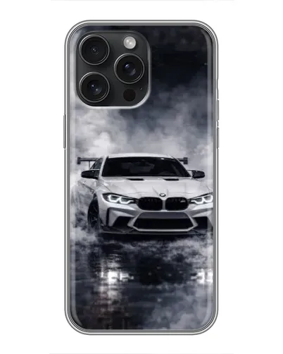 Чехол для iPhone 15 Pro Max с картинкой «BMW сквозь туман»