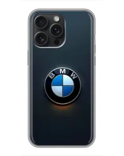Чехол для iPhone 15 Pro Max с картинкой «Логотип BMW — минимализм»