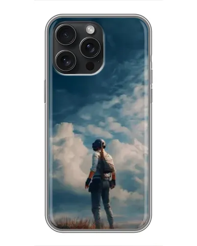 Чохол для iPhone 15 Pro Max з картинкою «Герой PUBG на скелі»