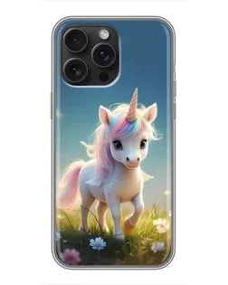 Чехол для iPhone 15 Pro Max с картинкой «Единорог на поляне»