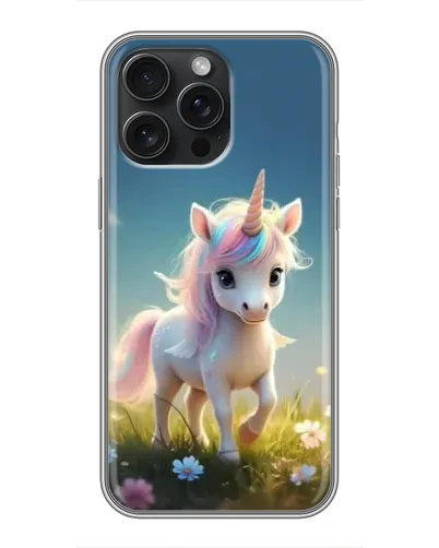 Чехол для iPhone 15 Pro Max с картинкой «Единорог на поляне»