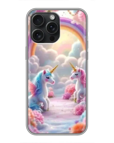 Чехол для iPhone 15 Pro Max с картинкой «Радуга и единороги»