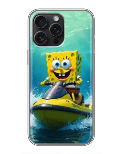 Чехол для iPhone 15 Pro Max с картинкой «Спанч Боб на гидроцикле» Чехол для iPhone 15 Pro Max с картинкой «Спанч Боб на гидроцикле»