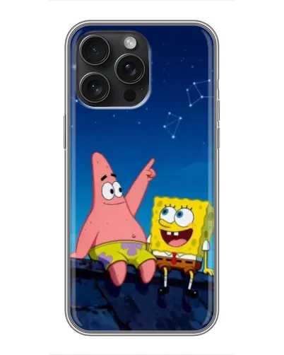 Чехол для iPhone 15 Pro Max с картинкой «Губка Боб и Патрик ночью»