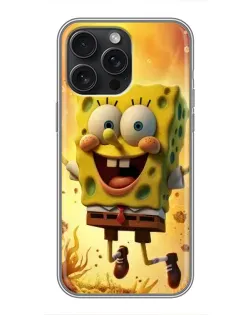 Чехол для iPhone 15 Pro Max с картинкой «Губка Боб прыгает»