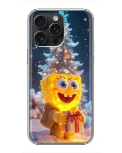 Чехол для iPhone 15 Pro Max с картинкой «Рождественский Спанч Боб»
