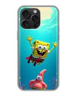 Чехол для iPhone 15 Pro Max с картинкой «Спанч Боб под водой»